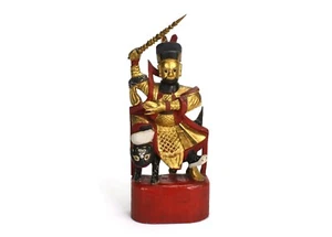 Antique Chinese Tsai Shen Yeh woodcarved statue (Caishen 财神), 38cm.God of Wealth - Foto 1 di 6