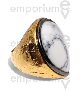 18k Yellow Gold 10 microns Plated Ring Black and White Pear Shape Stone Size 6.5 - Picture 1 of 11