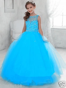 Party Prom Birthday Dress Tulle Flower Girl Kid Pageant Dance Ball Gown Princess - Picture 1 of 6