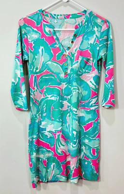 Lilly Pulitzer Alessia Dress XS Pima Cotton Green Pink Watercolor Resort Cruise - Изображение 1 из 4