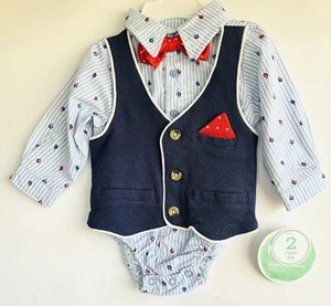 Nannette Baby Boys 2 piece set Shirt Vest Bow Sz 6-9Months Sailboats - Picture 1 of 4