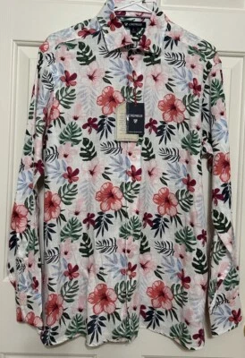NWT Cremieux size M white coral floral button up long sleeve shirt mens - Image 1 of 4