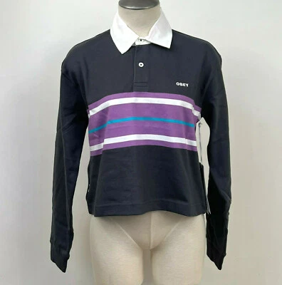 Polo de rugby recortado Obey LS para mujer Riley azul marino talla XS NUEVO CON ETIQUETAS Shepard Fairey Foto 1 de 2