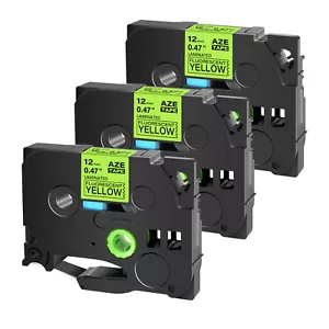3PK TZe TZ-C31 Fluorescent Yellow Label Tape Compatible For Brother PT-1010 200 - Picture 1 of 8