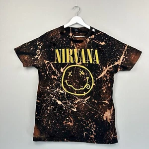 Nirvana Cut T Shirt Womens Large Brown Destroyed Graphic Print Crew Neck Tie Dye - Picture 1 of 15