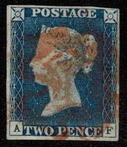 1840 2d Pale Blue SG6 Pl 1 AF 4m Red MX Worn Plate Fine Colour VFU Cat.1.250,00£ - Bild 1 von 1