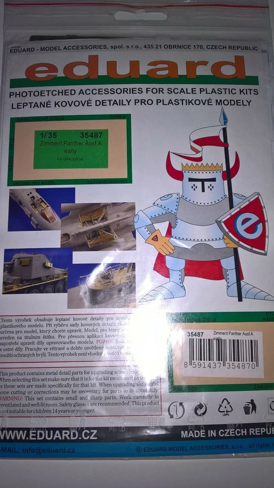 Fotoincisioni Eduard 1/35 Zimmerit Panther Ausf.A 35487 - Immagine 1 di 2