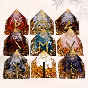 1x Runes Resin Crystal Pyramid Quartz Orgonite Epoxy Chakra Orgone Reiki Healing - Picture 1 of 30