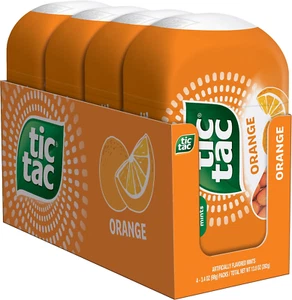 Tic Tac Orange Flavored Mints 4 Bottle Packs On-The-Go Refreshment 3.4 Oz Each - Picture 1 of 8