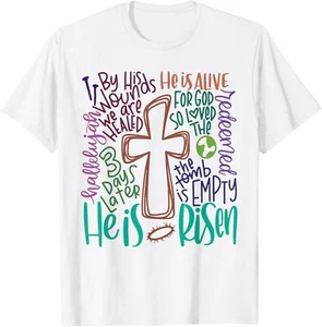 Easter Cross He Is Risen Jesus Christian Men Women Kid Youth Hoodie or T-Shirt - Picture 1 of 4