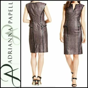 $198 Adrianna Papell Purple Animal Print Faux Leather Cocktail Dress~ 8,14 M3020 - Picture 1 of 12