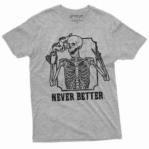 Coffee and Skeleton Halloween funny T-shirt Mens Womens Coffee Unsiex tee - Picture 1 of 8
