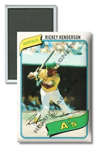 Tarjeta de novato Rickey Henderson 1980 Oakland A's RC imán de 2" x 3" - Imagen 1 de 3