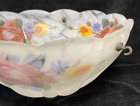 Art Deco Large Hanging Multi Coloured Glass Shade Bowl Flycatcher Plaffonier Cover