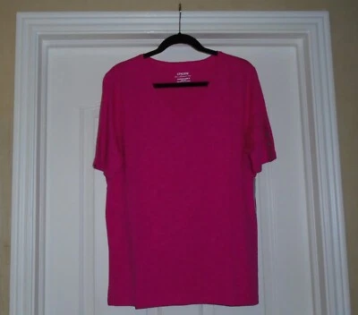 Chico's BUTTON SLEEVE TEE Sze 2 Large 12 14 Pink Lotus Cotton V Ultimate NWT $40 - Image 1 of 4