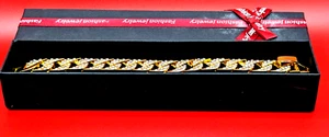 Mens Bracelet Hip Hop 10mm 14k Gold Link Bracelet Stainless  8.5" - Picture 1 of 7