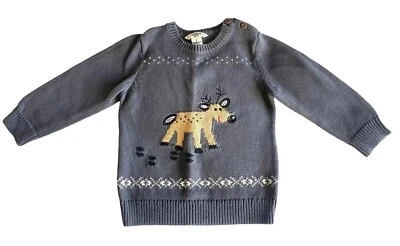 OSHKOSH B'GOSH 4T Boys Gray 100% Cotton Knit Reindeer Sweater - Image 1 of 4
