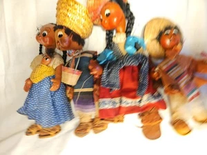 Vintage Mexican Doll Family - Folk Art Paper Mache, Hand Painted Set Of 4 - Picture 1 of 15