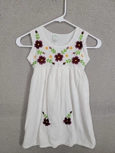 Girls Mexican Peasant Dress Size 6 Kids White Floral Embroidered Sundress - Picture 1 of 14
