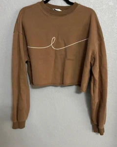 By Egreis Cropped Brown Sweatshirt Top Casual Sporty Athletic Crop Top Size L - Picture 1 of 2