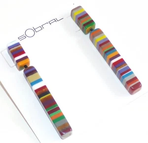 Sobral Pop Art Clarissa Day Multicolor Striped Dangling Artist Made Earrings - Picture 1 of 6