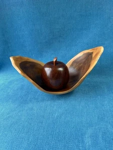 Wooden Bowl 24 X12 Cm AND Apple 8cm Tall - YEW Hand Turned - Signed MAC - Picture 1 of 21