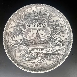 Vintage Michigan Souvenir Teller 7,25" Water Wonderland Transferware Made in USA - Bild 1 von 3