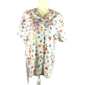 Vintage Crest Women's Scrub Top Size X L Snap Up Cream Red Orange Fruit - Picture 1 of 7