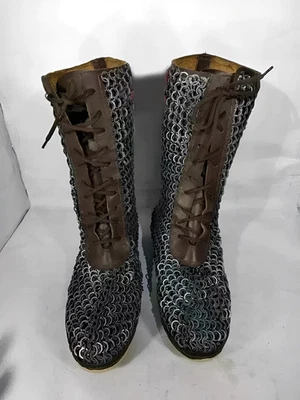 Handcrafted Chainmail Leather Boot Renaissance Footwear for LARP Medieval Events - Image 1 of 4