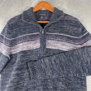 Banana Republic Sweater Mens Large Tall Blue Gray Merino Wool Half Zip Pullover - Picture 1 of 7