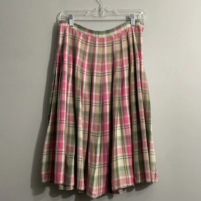 Saia longa xadrez Pendleton feminina 12 rosa verde clássica herança Cottagecore - Imagem 1 de 4