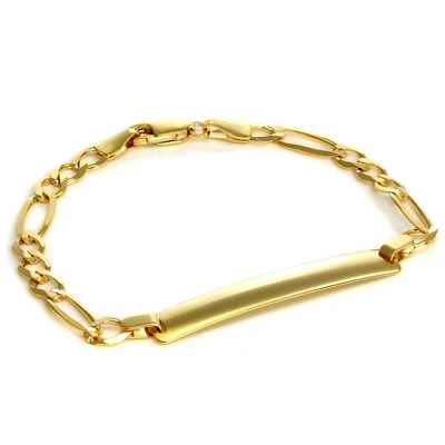 Bracelet Identité à Mailles Alternées en Or Jaune 9 Carats - 15,2 ou 17,8cm - Photo 1/2