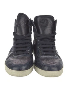 GUCCI Web Sneakers Diamante Blue Leather Crocodile Trim 10 G 11 US 43 EU 10 UK - Picture 1 of 5