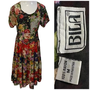 Vestido Bila Mujer Mediano Rojo Floral Años 90 Volantes en Niveles Cottagecore Trabajo Oficina - Imagen 1 de 10