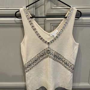 White House Black Market Off White Sparkly Sweater Vest Holiday Fall retail $78. - Picture 1 of 10