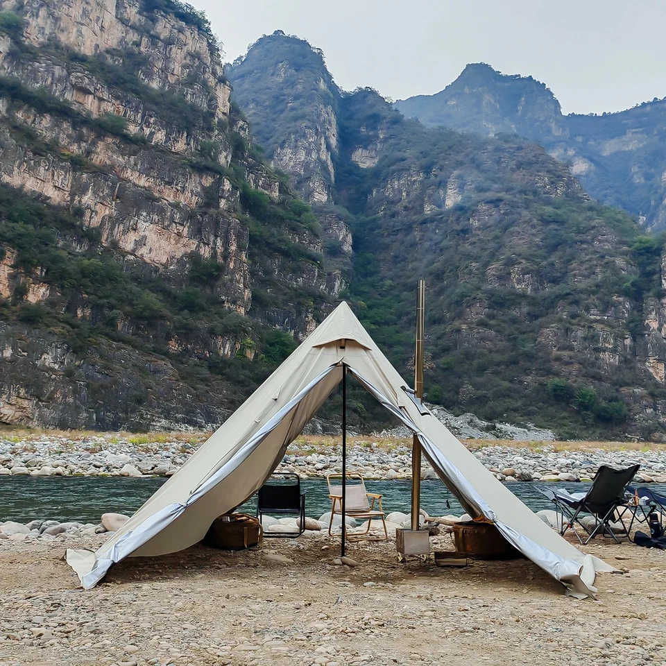 Tenda con gonna da neve bocca camino 5,24 piedi ~ 7,21 piedi stanza in piedi 2-4 per 4 stagioni - Immagine 1 di 4