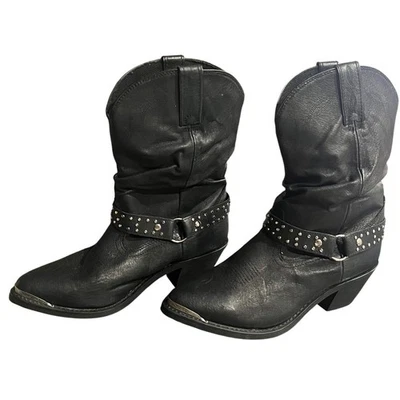 SHYANNE Black Leather Studded Western Cowboy Boots Size 11 Slouchy - Image 1 of 4
