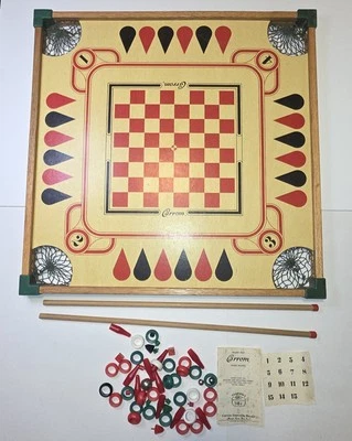 Vintage Merdel Wood Carrom 2 Sided Game Board 26" x 26" 108P W/ Pieces & 2 Cues - Image 1 of 4