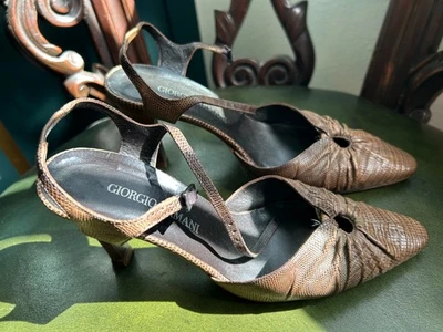 Talla 37.5 Georgio Armani Marrón Tostado Mujer Tacones con Tiras Zapatos 37 1/2 Foto 1 de 4