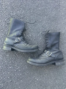 REV Gear Genuine Leather Boots Black Men’s Sz 11.5 D Vibram Engineer Buckle - Picture 1 of 24