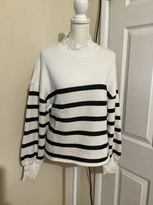 J. Crew Heritage Terry Mockneck Sweatshirt in Stripe Cream Black S - Image 1 of 4