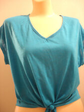 WEAVERS RELAXED FIT TURQUOISE CAP SLEEVE V-NECK TOP SIZE M