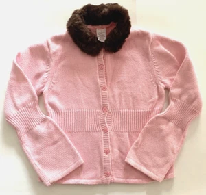 Gymboree Pink Cardigan Sweater Faux Fur Collar Girls Size 9 Vintage Giraffe Club - Picture 1 of 5