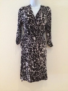 Calvin Klein schwarz & weiß Print Gürtel 3/4 Ärmel Kleid Größe 8 - Bild 1 von 4