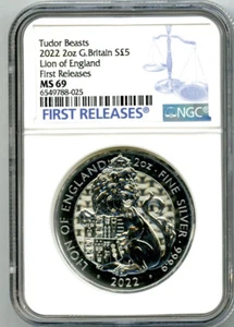 2022 2OZ SILVER GREAT BRITAIN NGC MS69 QUEEN'S TUDOR BEASTS LION OF ENGLAND - FR - Picture 1 of 2