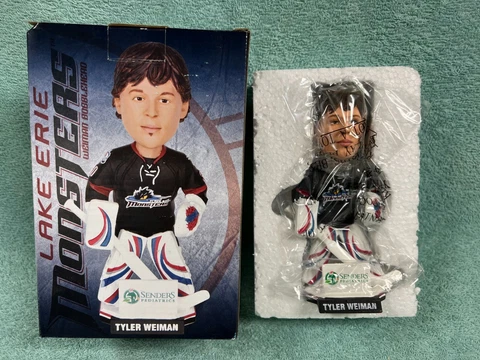 Lake Erie Monsters Tyler Weiman Hockey Goalie Bobble Head Brand New In Box Cover