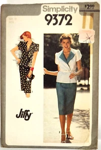 1980s SIMPLICITY Pattern #9372 Misses Jiffy Two Piece Dress Size 12 - Picture 1 of 2