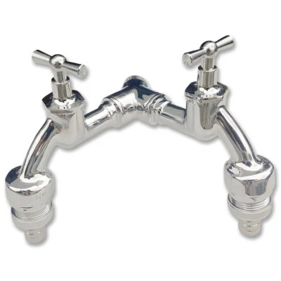 Doppel Auslaufventil Wasserhahn Gabelstück Auslaufhahn Doppelwasserhahn Zapfhahn - Bild 1 von 4