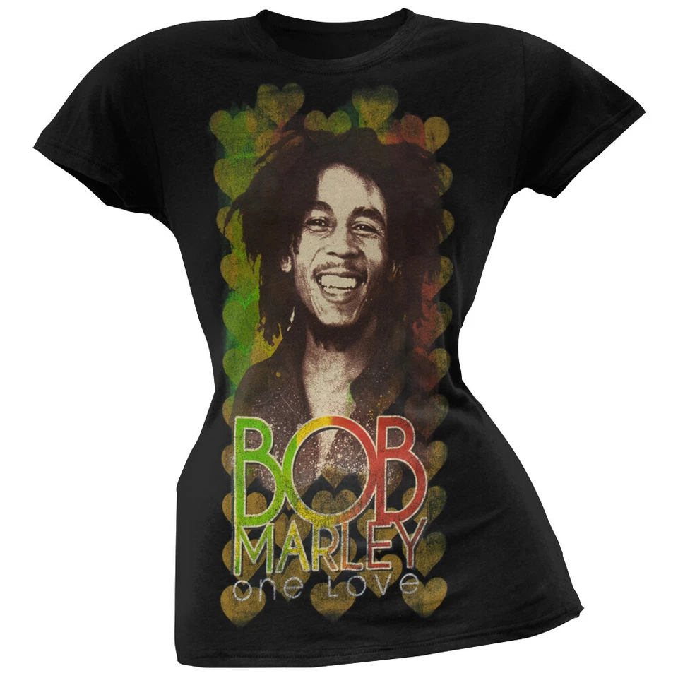 Bob Marley  -  One Love Profile In Hearts Juniors T-Shirt - Image 1 of 1