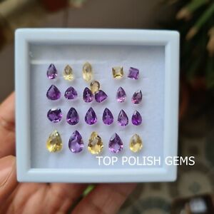 14 Pcs Natural Amethyst & Citrine Faceted Gemstones Pear Shape 5-9mm/12 Cts Lot